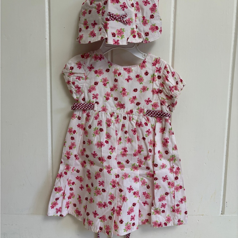 Ring Around the Rosie Floral Butterfly Ladybug Baby Dress & Hat Set 18M Vintage